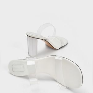 Fia Geometric Heel Mules - White